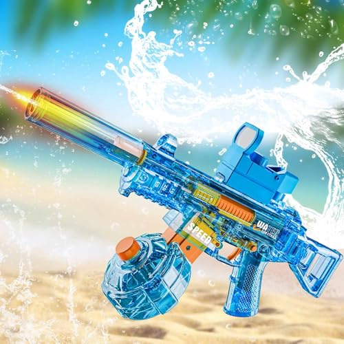 Elektrisch Wasserpistole für Erwachsene und Kinder, Automatische Sprühwasserpistole mit LED-Lichtern, Ultralange Reichweite, Große Kapazität Automatische Wasserabsorption, Ultralange Standby (Blau)