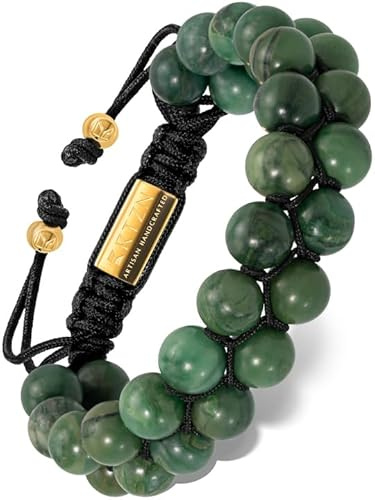 Jade Bracelet for Men – Premium Artisan Handcrafted Authentic Dark Green Jade Bracelet – 8MM Beaded Stone Mens Jade Bracelets (Morocco)