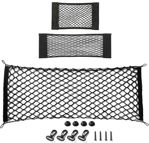 Rufutle Auto Kofferraumnetz für VW Polo Caddy Passat B6 B8 Up Scirocco Käfer Mk5 Mk7, 4 Haken Auto Kofferraum Organizer aus elastischem Netz