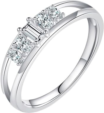 Tolldek Weißgold 585 14 Karat Diamantring Echt Schmuck, Doppelte Schicht Eheringe 14K Gold Partnerringe Pärchen Ringe mit Moissanit Rechteckschliff, Gr.62 (19.7)