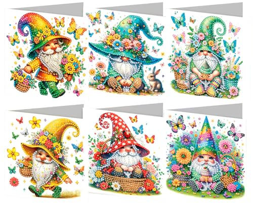 6er Set 5D Diamond Painting Karten Ostern, Osterkarten mit Umschlag Diamond Painting, DIY Diamond Art Painting Grußkarten, Osterdeko Diamant Malerei Osternkarte Kits für Erwachsene und Kinder (B)