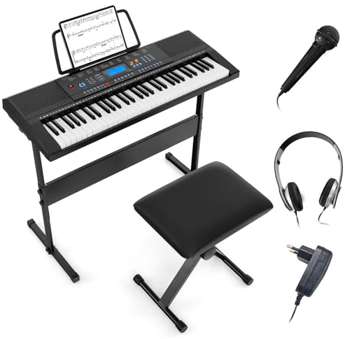 COSTWAY Set Pianoforte Elettronica a 61 Tasti, Pianoforte Digitale con Sgabello e Supporto, con 300/600 Timbri, 300/400 Ritmi, 50 Canzoni Demo, Set Tastiera con Microfono, Cuffie e Leggio (Modello 2)