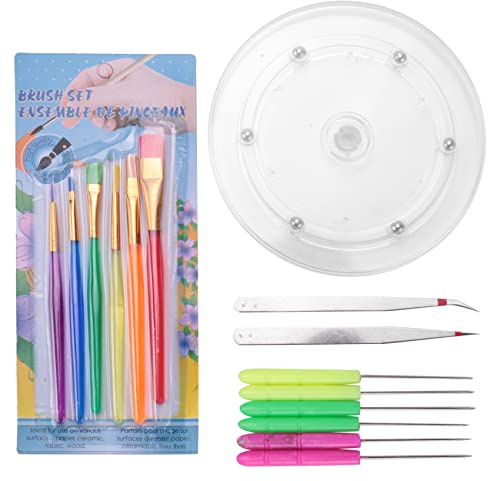 Asyduey 15 Piezas Suministros de Kit de DecoracióN de Galletas, Placa Giratoria para Galletas, Cepillos para Galletas, Agujas de Trazar para Utensilios de Cocina para Hornear