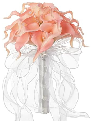 Brautstrauß für Bräute, Brautjungfern, Hochzeitssträuße mit Band mit Blumen-Set, rosa Calla-Lilie, künstliche Blumen für Hochzeit, Valentinstag, Kirche, Party (5996 Blumenstrauß)