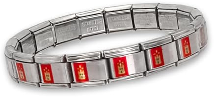 Feyma Colección de Pulseras con Banderas, Eslabones de Acero Inoxidable, Ajustables para Hombre y Mujer, Regalo Simbólico España y Autonomías (Castilla-La Mancha)
