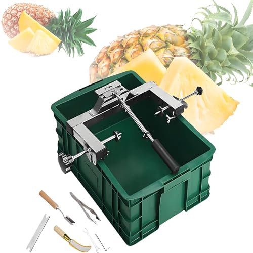 MObyat Pelador Comercial Piñas, Juego Pelador Piñas con Herramienta para Quitar Ojetes, Soporte Ancho Ajustable 30-38mm/Cuchillas Retráctiles/Reemplazables Doble Asta/Cuadro Goma para Supermercados
