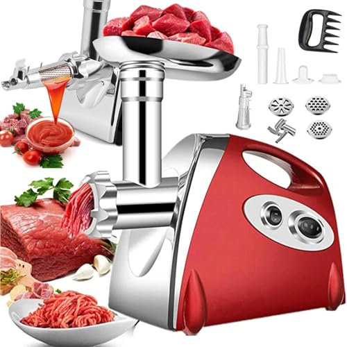 Tritacarne elettrico - 2800 W in acciaio inox con colino per pomodori e 3 piastre da taglio, include un kit di salsicce e Kubbe