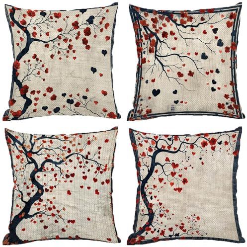 Fodere Cuscini da Esterno Impermeabili, Amore Federe Cuscini Divano 70x70 Quadrate Set di 4, Doppia Faccia Stampa Lino Cushion Covers Rosso Cerniera Invisibile per Aesthetic Room Decor, Regalo Z-503