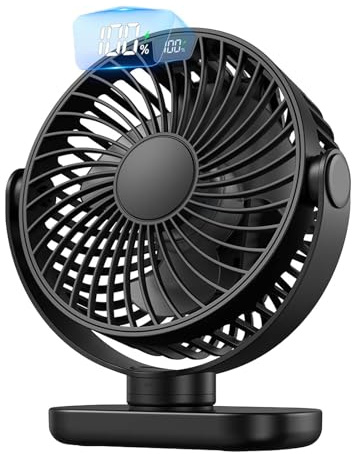 Ventilatore Portatile per Tavolo,Ventilatore Tavolo 5 Velocità Regolabile, 360° Ventola,Mini Ventilatore USB,Ventilatori Tavolo Batteria,Display LED di Ricaricper Scrivania,Casa e Viaggi(Nero)
