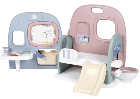 Smoby - Baby Care Puppen-Kita - Puppen-Spielcenter Krippe + Kindergarten Alltag - klappbar, 360° rundum Spielfläche - 6 Zubehörteile - hergestellt aus 90% Recyclingmaterial in Frankreich, ab 3 Jahre