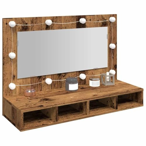EMYRLXQW Armoires et stockage,Meubles de lavabo,Meubles de salle de bains-Miroir avec LED Vieux Bois 90x31.5x62 cm