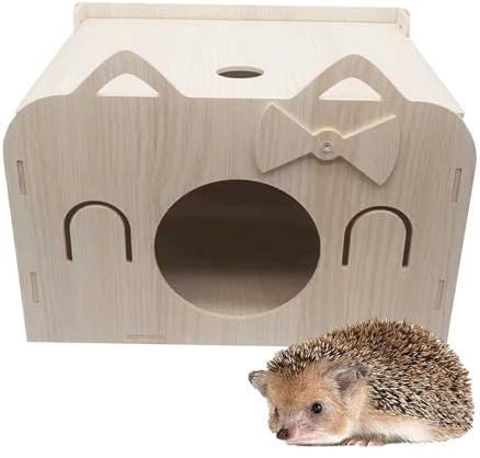 Maison pour Hérisson, 35 x 25 x 26 cm Maison pour Hérisson en Bois Amovible avec Porte Anti-Rats Fenêtre de Ventilation Ronde et Sol pour Hérissons ou Cochons D'Inde pour Abri et Hibernation