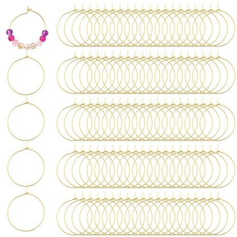 WEWAYSMILE 120 Stück Glod Weinglas Charm Ringe 25mm Wein Charms Für Stielgläser Für Selbstgemachte Kelchdekoration Verkostungsparty Geburtstag Hochzeit Festliche Abendessen