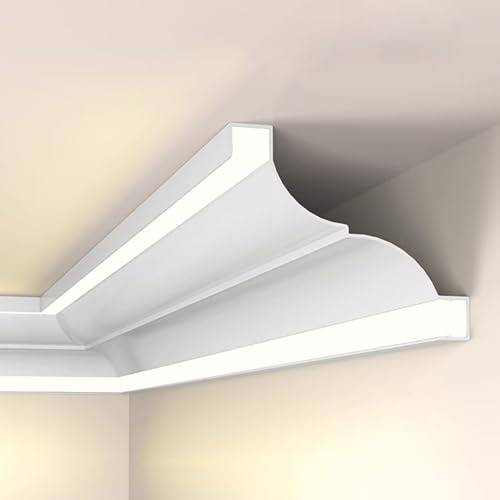 XJBWSDE Tira de luz LED de Techo para Interiores con moldura de Corona, riel Decorativo de Aluminio para zócalo LED, Canal difusor de luz LED, Perfil de iluminación indirecta Lineal (9 m/29,5 pies)