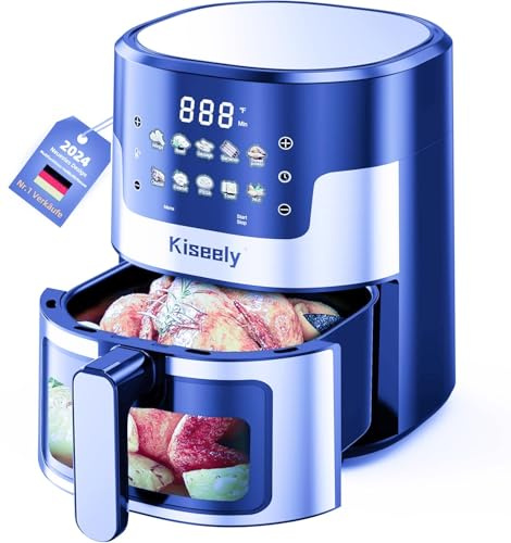 Friteuse à air 6 L avec écran tactile en verre et fenêtres transparentes, four à friteuse à air 10 en 1 en acier inoxydable avec contrôle de la température pour rôtir, cuire et griller (VG1)