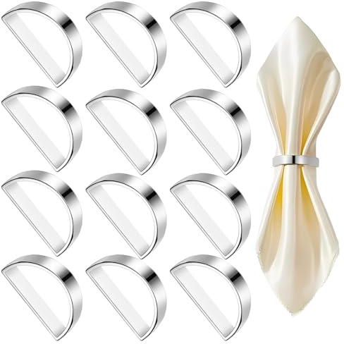 YOFDAL 12 Pezzi Anelli Portatovaglioli, Anelli per Tovaglioli Metallo da Tavola, per Matrimonio Banchetto Cena Decorazione da Tavola per Feste（Argento）