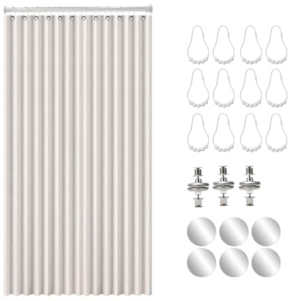 Umllpet Türvorhang Ohne Bohren, H 200 x B 120 cm Wasserdicht Schallschutz Vorhang, Türvorhang mit Teleskopstange und Ösen, Faltbarer Raumteiler für Bad, Schlafzimmer und Wohnzimmer (Cremeweiß)