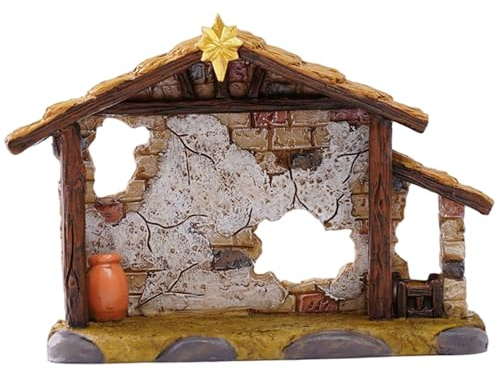Hbbgdiy Nativity Stable Empty Resin Christmas Manger Scene with Vintage Details for Indoor Outdoor Holiday Display, Religious Christmas Decoration for Home and Church
