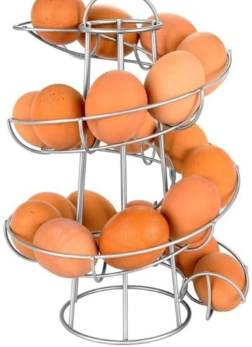 Homeponnew Portauova in metallo per cucina, confezione da 20 pezzi, design a spirale, in ferro, con organizer verticale salvaspazio, compatibile con uova standard (grigio argento)