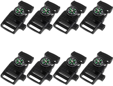FESTFENDS 8 hebillas de paracord con brújula integrada y silbato de emergencia, accesorio de plástico para supervivencia al aire libre para tejer pulseras de paracord, viajes de camping y