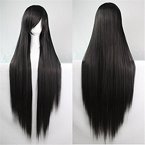 Chiguo 80cm/ 32'' Peluca de las Mujeres Pelo Largo Recta De las mujeres Cabello Peluca Cabello para Adultos Cosplay Disfraz Fiesta de Halloween Pelucas para adultos (Negro)