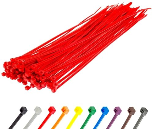 Gocableties Red Cable Ties, 200mm x 4.8mm, Pack of 100, 8 Premium Nylon Zip Ties, Multi-Purpose Plastic Tie Wraps, Secure Self-Locking Mechanism, for Home, Garden, Office and DIY
