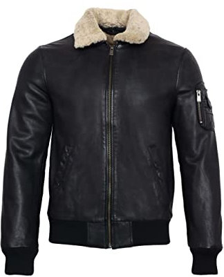 Lederjacke Herren Flieger Cordy mit Fellkragen (Lammfell) - Premium Lamm Leder (Echtleder)