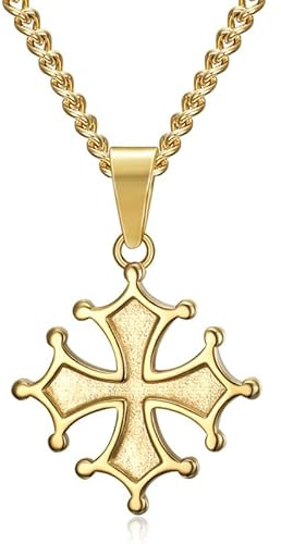 BOBIJOO JEWELRY - Pendentif Collier Femme Croix Occitane Cathare Toulouse Languedoc Acier inoxydable Or Doré Plaqué
