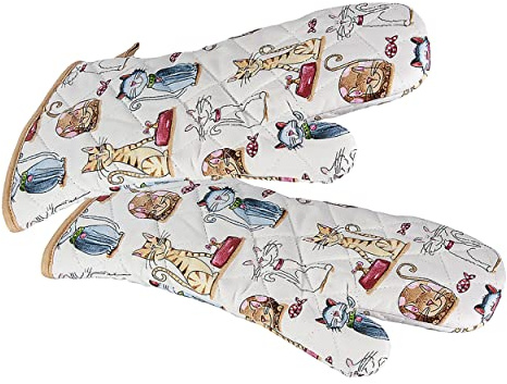 SPOTTED DOG GIFT COMPANY Juego de 2 Manoplas Horno Resistentes al Calor, 100% Algodón Guantes Horno Gatos Bonitos, Accesorios Cocina Originales, Regalos para Amantes de los Gatos