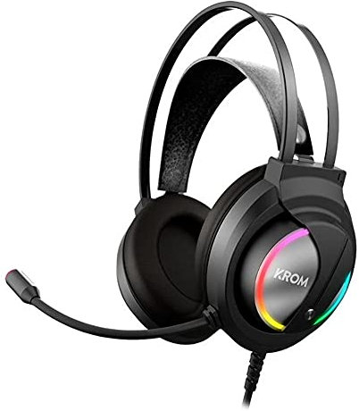 KROM KAPPA - Casque de jeu avec microphone, son stéréo, LED RVB arc-en-ciel, haut-parleurs de 50 mm, bandeau réglable, micro flexible, USB, compatible PC, noir