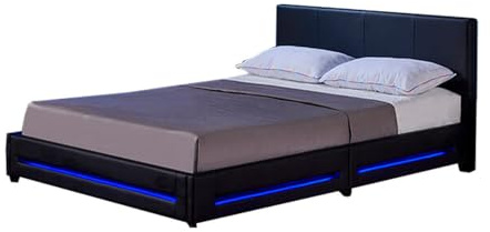 Home Deluxe - LED Bett Asteroid - Schwarz, 140 x 200 cm - Inkl. Matratze und Lattenrost I Polsterbett Design Bett inkl. Beleuchtung