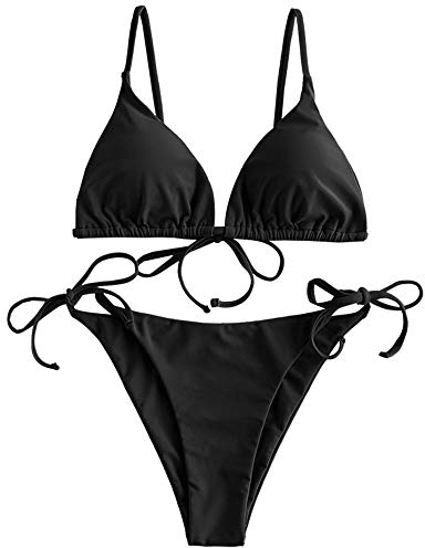 ZAFUL - Bikini Acolchado con Estampado de Leopardo para Mujer, Sexy, triángulo de Copa con Tirantes de Espagueti, Bikini, bañador de Verano (Negro, M)