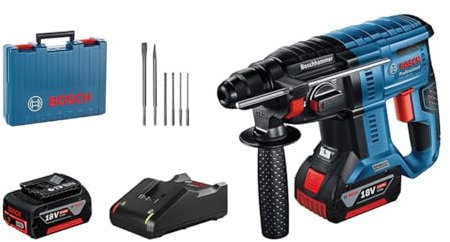 Bosch Professional 18V System Akku Bohrhammer GBH 18V-21 (max. Schlagenergie 2 J, inkl. 2x GBA 18V 5.0Ah Akku, Schnellladegerät GAL 18V-40, 6-tlg. Bohrmeißel-Set, Handwerkoffer) - Amazon Exclusive