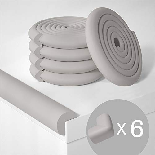 Ommda Vattentätt självhäftande kantskydd baby mjukt skum säkerhetsmöbler hörnskydd 4 m kantskydd + 6-pack hörnskydd, grå L-form