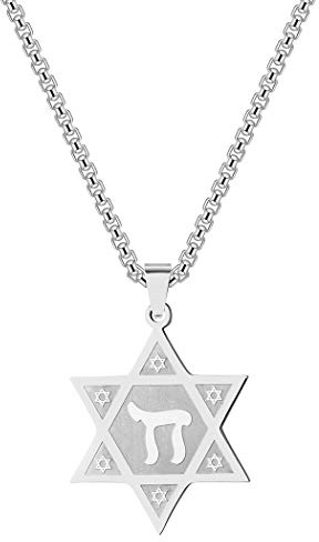 Chereda Star of David Pendant Necklace Men Women Hexagram Chai Jewish Dainty Jewelry Stainless Steel Necklace Chokers Gift
