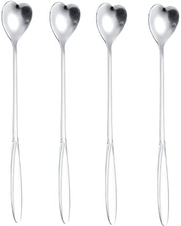 Cuchara en forma de corazón Cuchara de café Cucharilla de 7 pulgadas Set de acero inoxidable Mango largo Cuchara de barra de agitación Cuchara de helado Cuchara de plata