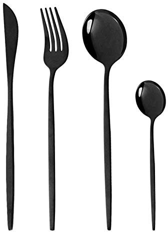 Geschirr Set 24 stücke Blaugold Gabel Löffel Messer Besteck Edelstahl Western Silberwaren Für küche Geschirr Set essgeschirr (Color : Black)