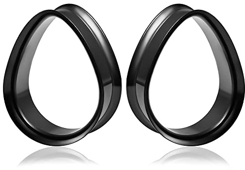 Vankula Ohr Tunnel 1 Paar Double Flared Flesh Plugs Tropfenform Edelstahl für männer damen Ohrpiercing Schmuck 8mm bis 25mm