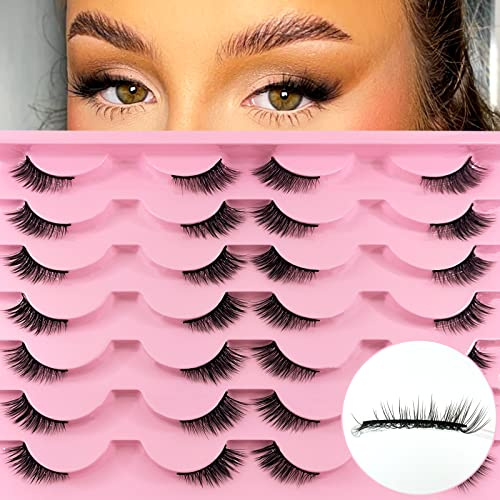 14 paires de demi-cils Cat eye, 10mm court œil de chat cils artificiels look naturel, 1/2 coin faux cils ensemble, 3/4 cils de coin réutilisable légers cils de maquillage(3D04)