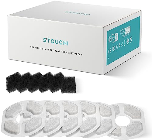 12-pack Filter för Kattvattenfontän,Stouchi Ersättningsfilter för Kattvattenfontän WDQ1/WDQ3,6st Filter med Aktivt Kol&6st Skumsvamp för 2,5L Kattvattenfontän med Aktivt Kol