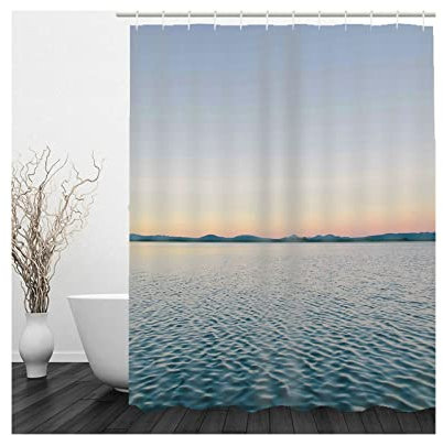 Whoiy Duschrollo Blau, Badevorhang Textil 150X200cm Polyester Duschvorhang Ozean Himmel für Badezimmer Badewanne