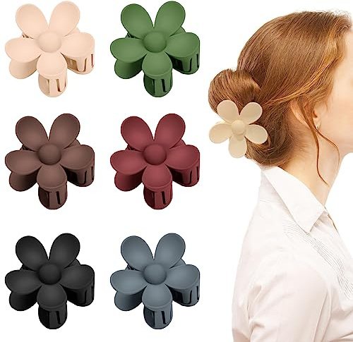6 Stück Große Klauen Haarspangen, Acryl Haarspangen Damen Niedliche Matte Flower Hair Clips, Blütenform Rutschfest Haarspangen Kunststoff Haar Krallen Haarklammern für Frauen Mädchen,6 Colors