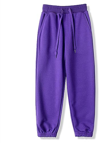 BINIDUCKLING Pantalon de jogging uni pour garçons et filles, pantalon de survêtement classique avec cordon de serrage, poignets élastiques, pantalon de jogging pour enfants, pantalon d'école