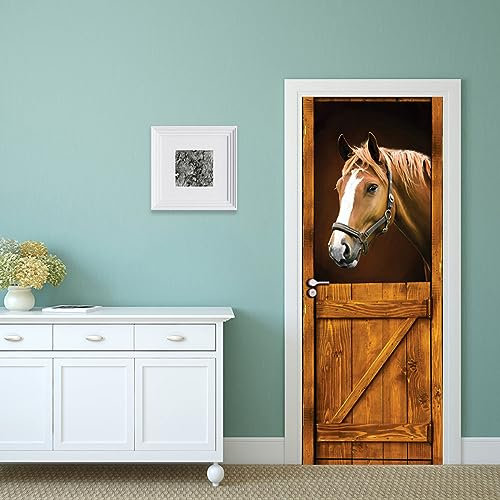 Türtapete Selbstklebend Braunes Abstraktes Pferd Türfolie Selbstklebend 3D Türtapete Wasserdicht Abnehmbare Türaufkleber PVC Türposter Selbstklebend Wohnzimmer Tür Aufkleber(95x215cm)