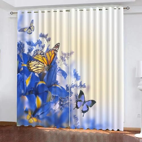 VULORA Kindervorhänge 3D Schmetterling Blickdichte Gardinen Blumen Natur Verdunkelungsvorhang mit Ösen für Jungen Mädchen Schlafzimmer Wohnzimmer Thermo Vorhänge 100x95cm(BxH), 2er Set