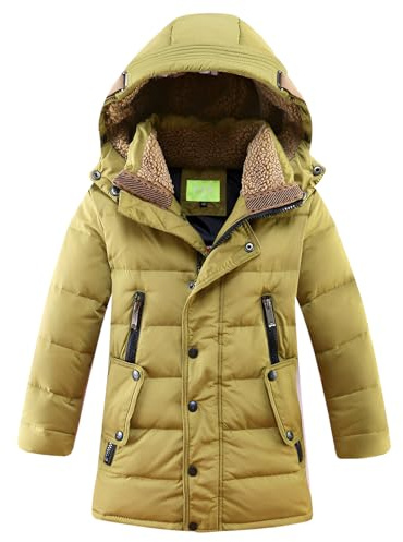 amropi Abrigo para Niño Invierno Chaqueta de Plumas con Capucha Cálido Parka Caqui, 7-8 años