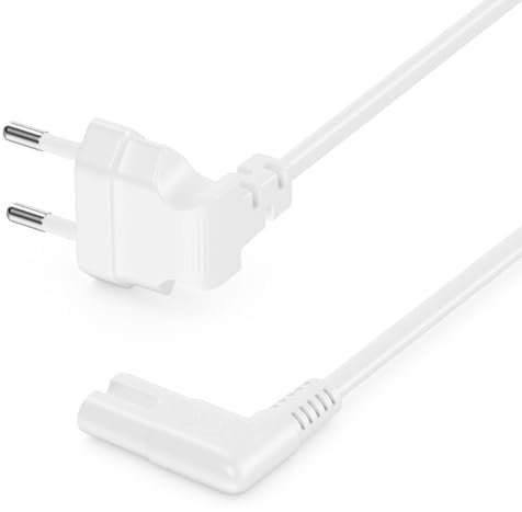 deleyCON Cable 3,0m con Enchufe Europeo Plano en ángulo 90° a Conector C7 en ángulo 90°, Cable de Alimentación para Pequeños Dispositivos, Blanco