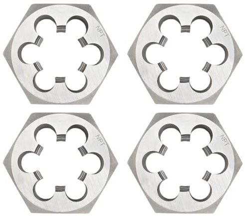 4 x runde Schneideisen mit Sechskant-Rohrgewinde, Maschinengewinde, Rechtshänder, Karbonstahl, manuelles Rohrgewinde-Set, Schraubengewinde-Stanzform, Sechskant-Rohrschablone (1/4, 3/8, 1/2, 3/4)