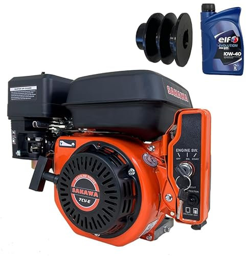 SAKAWA Motor Gasolina 4 Tiempos Arranque electrico 7CV 19 mm + Aceite + Polea Motor 19mm