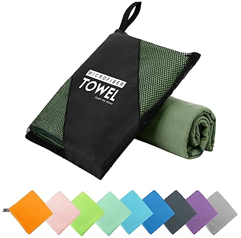 ZIUDBOC Microfiber Travel Towel, Soft Lightweight Quick Dry Towel, Super Absorbent Compact Travel & Sports & Beach Towels for Camping, Backpack, Gym, Swimming, Yoga, Hiking (L:24×48 -ArmyGreen)